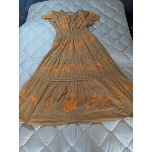 Anthropologie Somerset Maxi Dress Womens Large Embroidered Floral Tiered Flutter